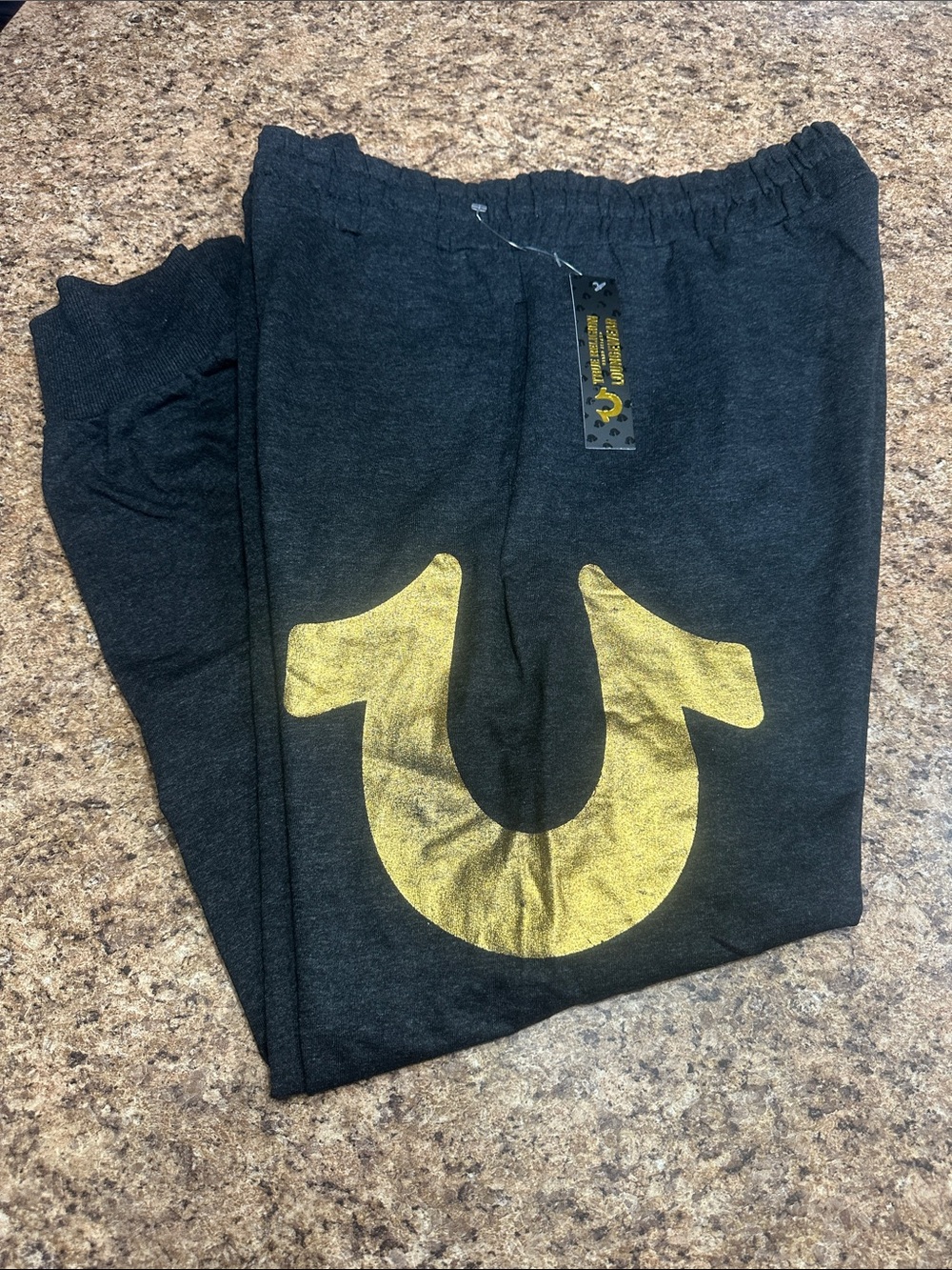 NWT True ReligionLoungewear  Charcoal Joggers with Gold Horseshoe Print XL
